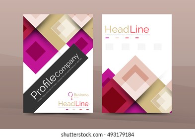 Set of front and back a4 size pages, business annual report design templates. Geometric square shapes backgrounds. Vector illustration
