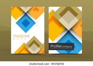 Set of front and back a4 size pages, business annual report design templates. Geometric square shapes backgrounds. Vector illustration