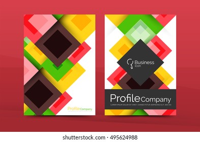 Set of front and back a4 size pages, business annual report design templates. Geometric square shapes backgrounds. Vector illustration