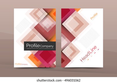 Set of front and back a4 size pages, business annual report design templates. Geometric square shapes backgrounds. Vector illustration