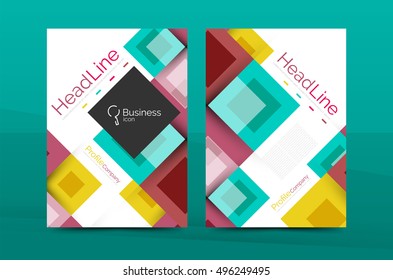 Set of front and back a4 size pages, business annual report design templates. Geometric square shapes backgrounds. Vector illustration