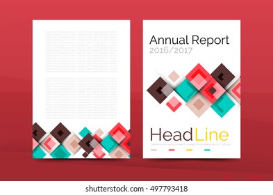 Set of front and back a4 size pages, business annual report design templates. Geometric square shapes backgrounds. Vector illustration