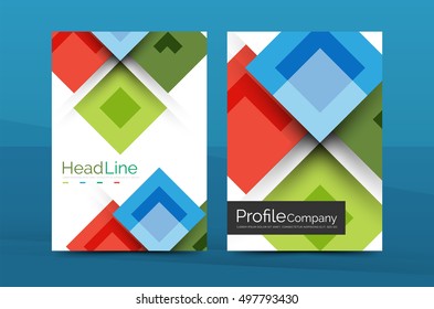 Set of front and back a4 size pages, business annual report design templates. Geometric square shapes backgrounds. Vector illustration