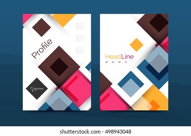 Set of front and back a4 size pages, business annual report design templates. Geometric square shapes backgrounds. Vector illustration