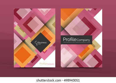 Set of front and back a4 size pages, business annual report design templates. Geometric square shapes backgrounds. Vector illustration