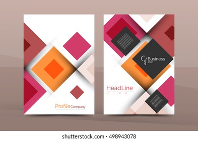 Set of front and back a4 size pages, business annual report design templates. Geometric square shapes backgrounds. Vector illustration
