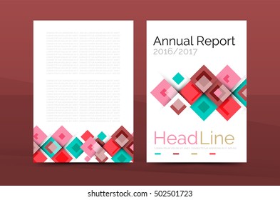 Set of front and back a4 size pages, business annual report design templates. Geometric square shapes backgrounds. Vector illustration