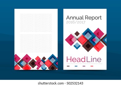 Set of front and back a4 size pages, business annual report design templates. Geometric square shapes backgrounds. Vector illustration