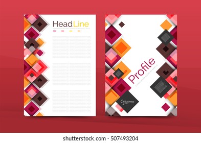 Set of front and back a4 size pages, business annual report design templates. Geometric square shapes backgrounds. Vector illustration
