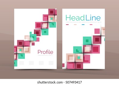 Set of front and back a4 size pages, business annual report design templates. Geometric square shapes backgrounds. Vector illustration