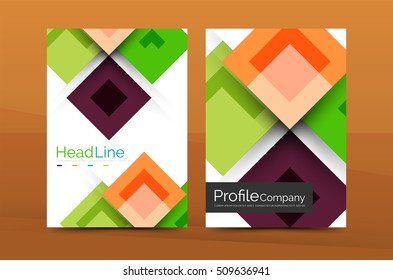 Set of front and back a4 size pages, business annual report design templates. Geometric square shapes backgrounds. Vector illustration