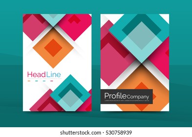 Set of front and back a4 size pages, business annual report design templates. Geometric square shapes backgrounds. Vector illustration