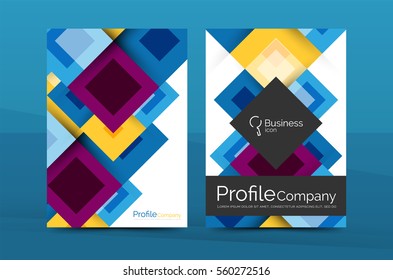 Set of front and back a4 size pages, business annual report design templates. Geometric square shapes backgrounds. Vector illustration
