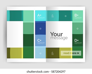 Set of front and back a4 size pages, business annual report design templates. Geometric square shapes backgrounds. Vector illustration