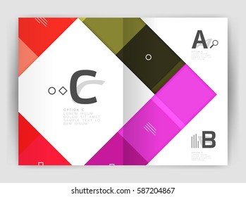 Set of front and back a4 size pages, business annual report design templates. Geometric square shapes backgrounds. Vector illustration