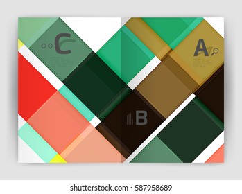 Set of front and back a4 size pages, business annual report design templates. Geometric square shapes backgrounds. Vector illustration