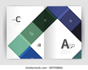 Set of front and back a4 size pages, business annual report design templates. Geometric square shapes backgrounds. Vector illustration