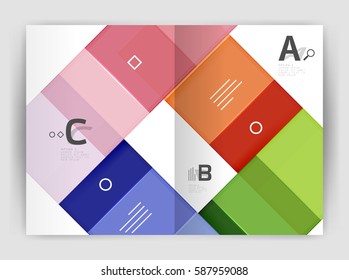 Set of front and back a4 size pages, business annual report design templates. Geometric square shapes backgrounds. Vector illustration