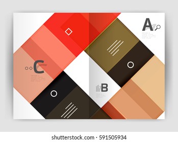 Set of front and back a4 size pages, business annual report design templates. Geometric square shapes backgrounds. Vector illustration