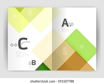 Set of front and back a4 size pages, business annual report design templates. Geometric square shapes backgrounds. Vector illustration