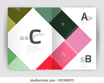 Set of front and back a4 size pages, business annual report design templates. Geometric square shapes backgrounds. Vector illustration