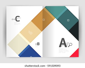 Set of front and back a4 size pages, business annual report design templates. Geometric square shapes backgrounds. Vector illustration