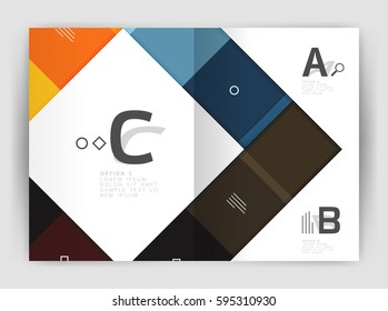 Set of front and back a4 size pages, business annual report design templates. Geometric square shapes backgrounds. Vector illustration