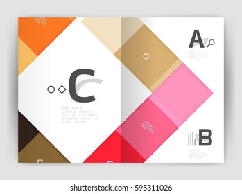 Set of front and back a4 size pages, business annual report design templates. Geometric square shapes backgrounds. Vector illustration