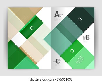 Set of front and back a4 size pages, business annual report design templates. Geometric square shapes backgrounds. Vector illustration