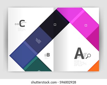 Set of front and back a4 size pages, business annual report design templates. Geometric square shapes backgrounds. Vector illustration