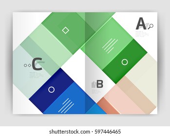 Set of front and back a4 size pages, business annual report design templates. Geometric square shapes backgrounds. Vector illustration