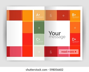 Set of front and back a4 size pages, business annual report design templates. Geometric square shapes backgrounds. Vector illustration