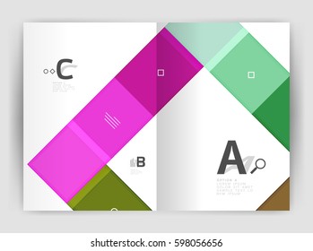 Set of front and back a4 size pages, business annual report design templates. Geometric square shapes backgrounds. Vector illustration