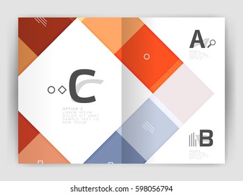 Set of front and back a4 size pages, business annual report design templates. Geometric square shapes backgrounds. Vector illustration