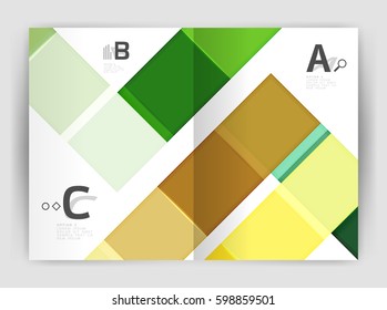 Set of front and back a4 size pages, business annual report design templates. Geometric square shapes backgrounds. Vector illustration
