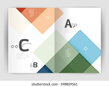 Set of front and back a4 size pages, business annual report design templates. Geometric square shapes backgrounds. Vector illustration