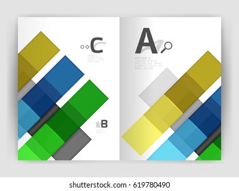 Set of front and back a4 size pages, business annual report design templates. Geometric square shapes backgrounds. Vector illustration