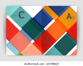 Set of front and back a4 size pages, business annual report design templates. Geometric square shapes backgrounds. Vector illustration