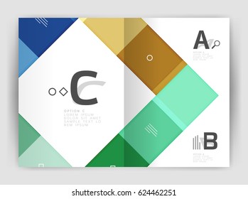 Set of front and back a4 size pages, business annual report design templates. Geometric square shapes backgrounds. Vector illustration