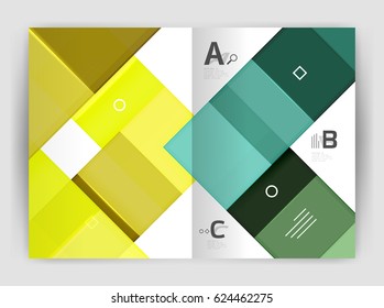 Set of front and back a4 size pages, business annual report design templates. Geometric square shapes backgrounds. Vector illustration