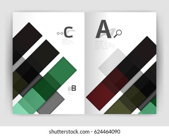 Set of front and back a4 size pages, business annual report design templates. Geometric square shapes backgrounds. Vector illustration
