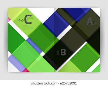Set of front and back a4 size pages, business annual report design templates. Geometric square shapes backgrounds. Vector illustration
