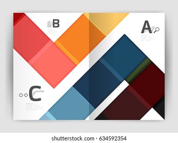 Set of front and back a4 size pages, business annual report design templates. Geometric square shapes backgrounds. Vector illustration