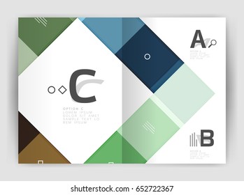 Set of front and back a4 size pages, business annual report design templates. Geometric square shapes backgrounds. Vector illustration