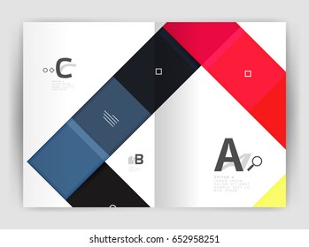 Set of front and back a4 size pages, business annual report design templates. Geometric square shapes backgrounds. Vector illustration