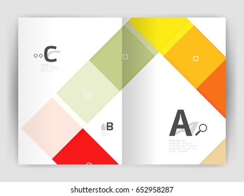 Set of front and back a4 size pages, business annual report design templates. Geometric square shapes backgrounds. Vector illustration