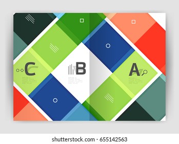 Set of front and back a4 size pages, business annual report design templates. Geometric square shapes backgrounds. Vector illustration