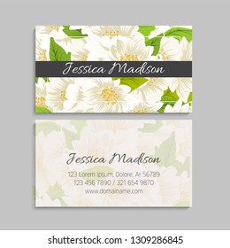 set of front and back of business card with flowers