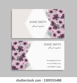 set of front and back of business card with flowers