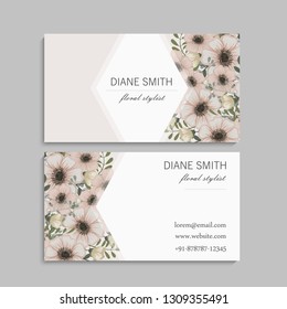 set of front and back of business card with flowers